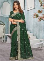 Vichitra Blooming Bottle Green Wedding Wear Jari Work Saree